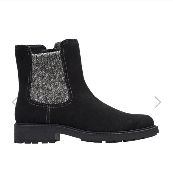 Clarks Shoes - Clarks Women's Opal Sky Black Suede Chelsea Style Side Zip Ankle Boots Sz 8.5M
